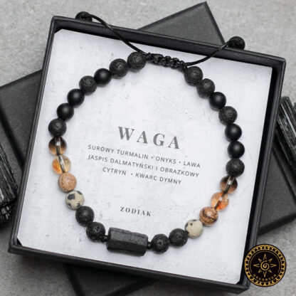 Męska Bransoletka Waga z surowym Turmalinem - Zodiak Znak Zodiaku dla Wagi Mężczyzny Znaku Zodiaku Libra 18 cm - obrazek 2