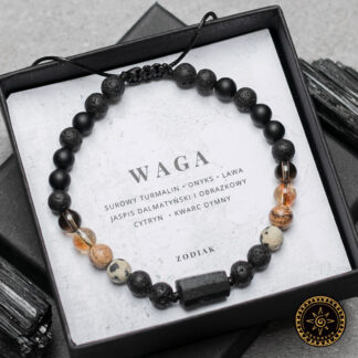 Męska Bransoletka Waga z surowym Turmalinem - Zodiak Znak Zodiaku dla Wagi Mężczyzny Znaku Zodiaku Libra 18 cm